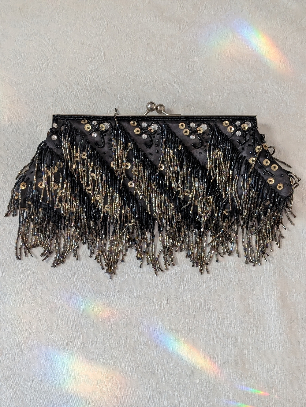 Elegant Black Beaded Fringe Clutch - Designer Style